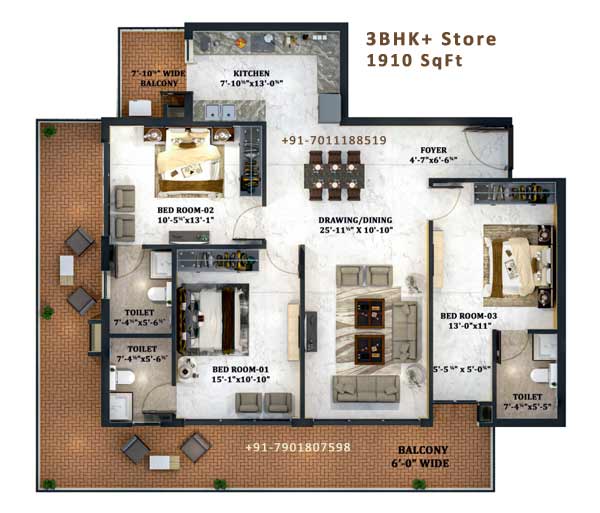NorthView Homez 3BHK+Store Layout Plan